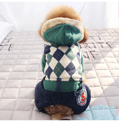 Plaid Four-Legged Winter Dog Hoodie