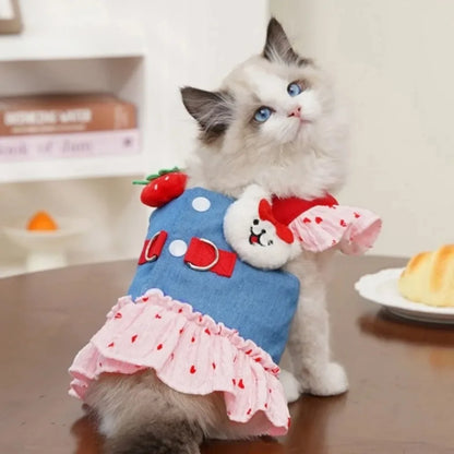 Strawberry Denim Dog Harness Dress