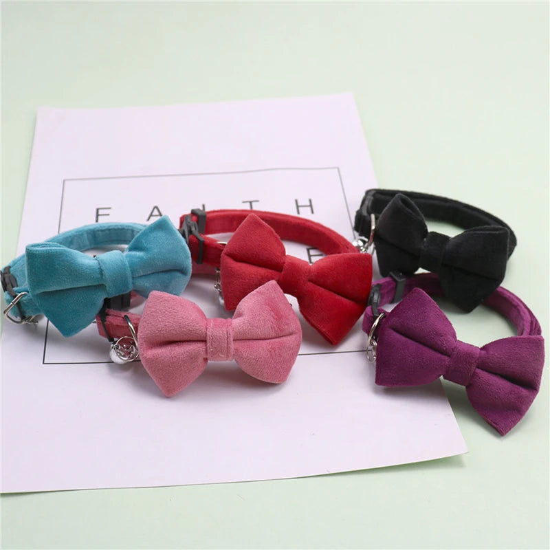 Velvet Bow Cat Collar with Bell