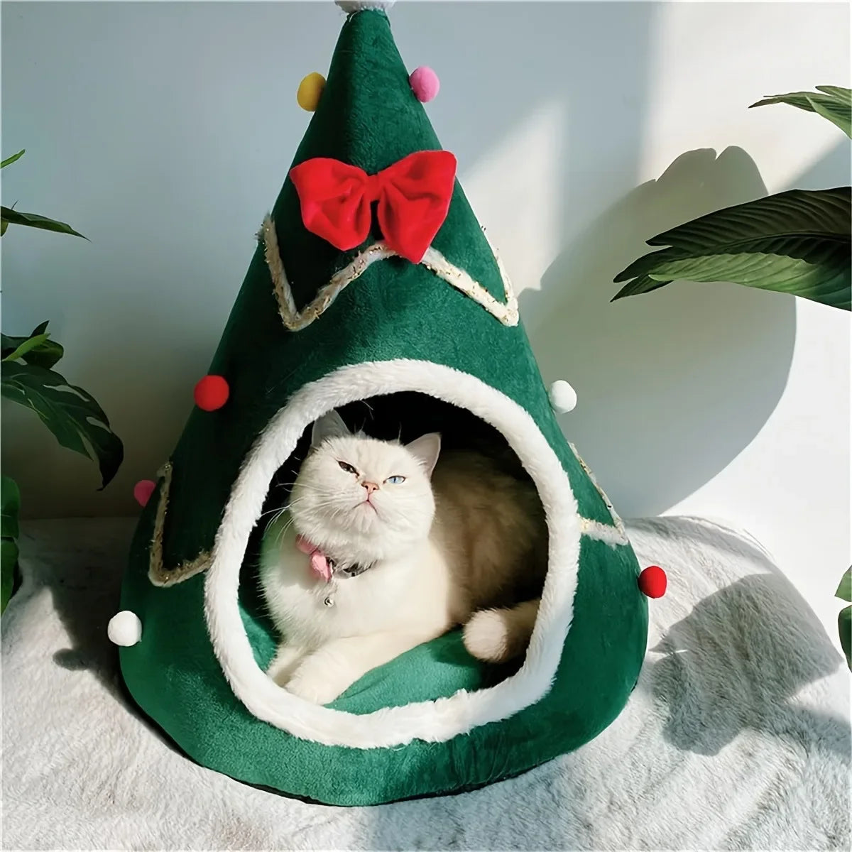 Christmas Warm Cat House Bed
