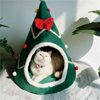 Christmas Warm Cat House Bed