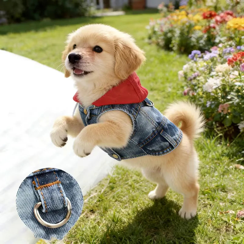 Denim Dog Jacket with Hood
