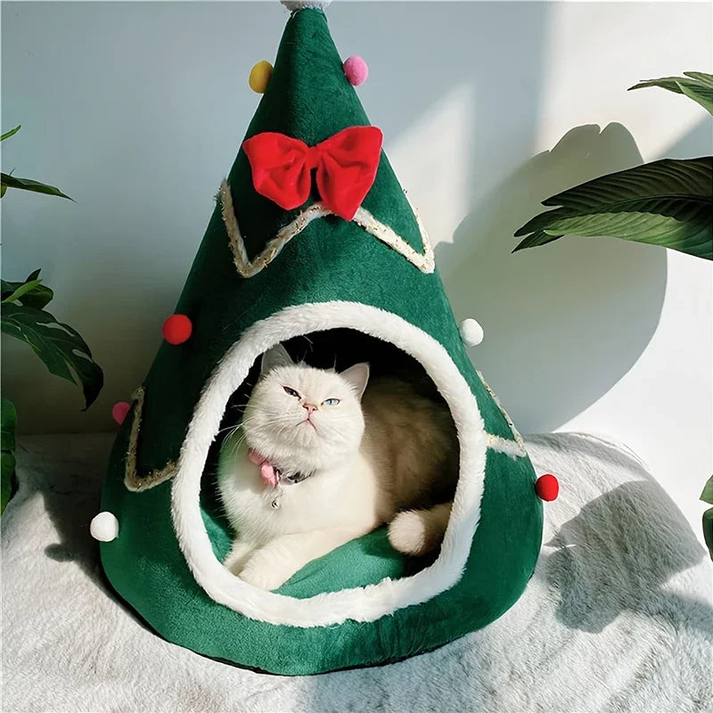 Christmas Warm Cat House Bed