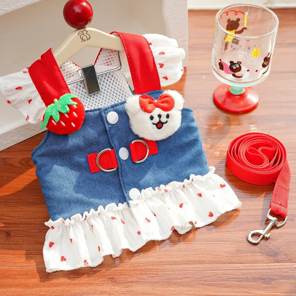 Strawberry Denim Dog Harness Dress