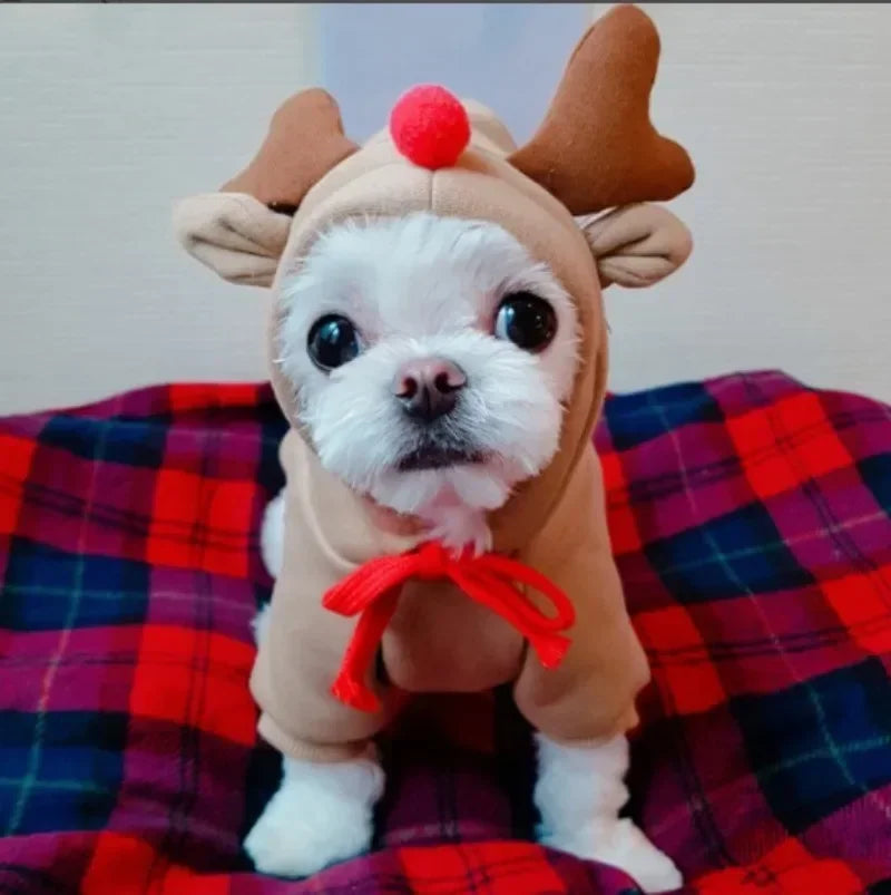 Christmas Pets Antler Coat Winter Hooded Sweatshirt Small Medium Pet Puppy Cat Jacket Clothes Chihuahuas French Bulldog Costume