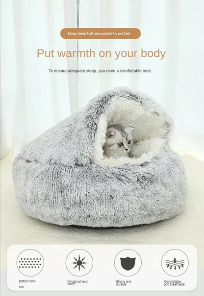 2-in-1 Plush Cat Bed & Sleep Bag