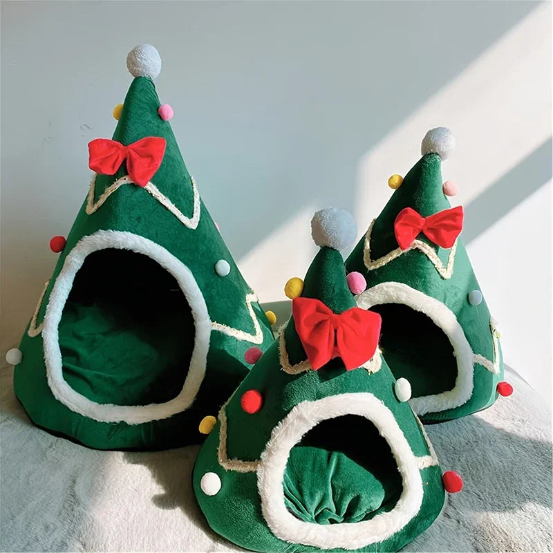 Christmas Warm Cat House Bed