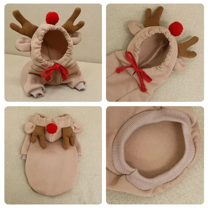 Christmas Pets Antler Coat Winter Hooded Sweatshirt Small Medium Pet Puppy Cat Jacket Clothes Chihuahuas French Bulldog Costume