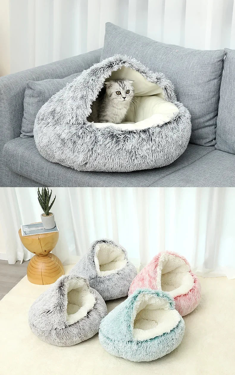 2-in-1 Plush Cat Bed & Sleep Bag