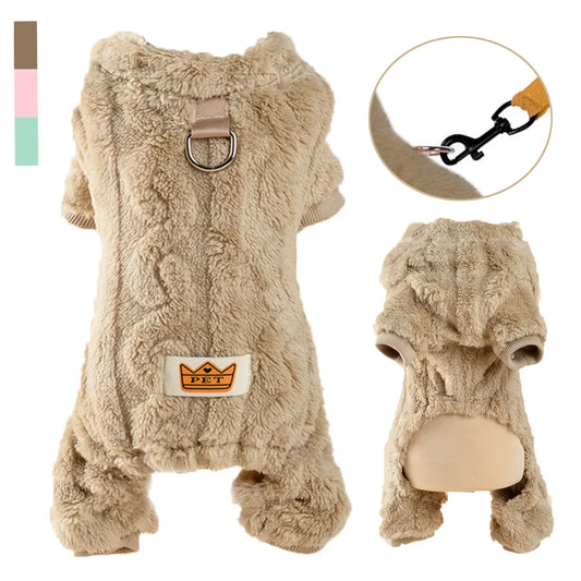 Fleece Dog Jumpsuit with Leash Ring