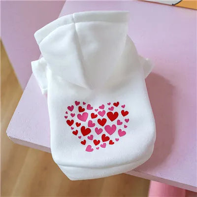 Sweet Pullover Dog Hoodie,Winter Clothes,Red,White,Valentine's Day,Puppy Hooded Coat for Small Dogs,Dachshund Pet Sweatshirt, XL