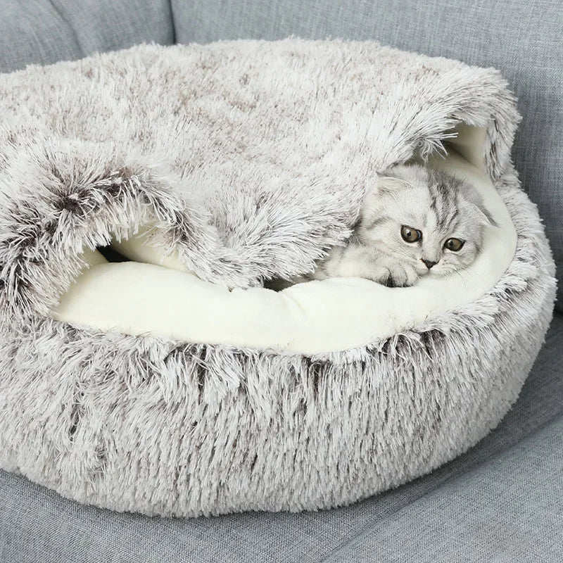 2-in-1 Plush Cat Bed & Sleep Bag