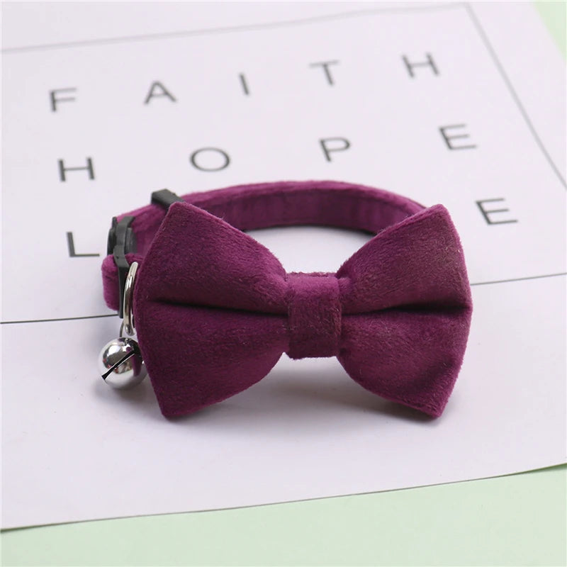 Velvet Bow Cat Collar with Bell