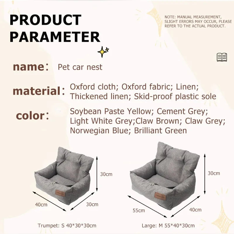 Washable Dog Car Seat Bed
