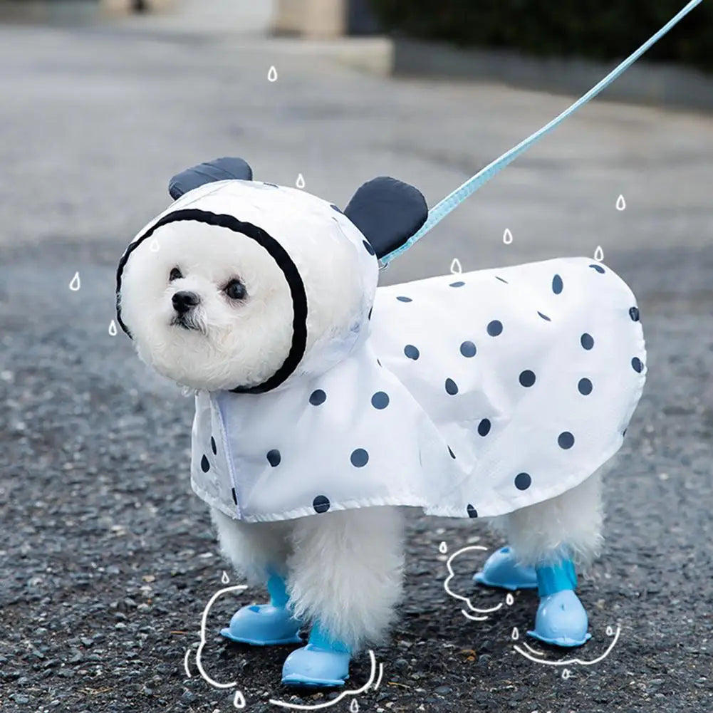 Pet Dog Transparent Brim Raincoat With Hood Polka Dot Bear Poncho Rainproof Jacket Windproof Clothes For Small Medium Dogs