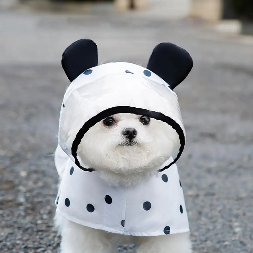 Pet Dog Transparent Brim Raincoat With Hood Polka Dot Bear Poncho Rainproof Jacket Windproof Clothes For Small Medium Dogs