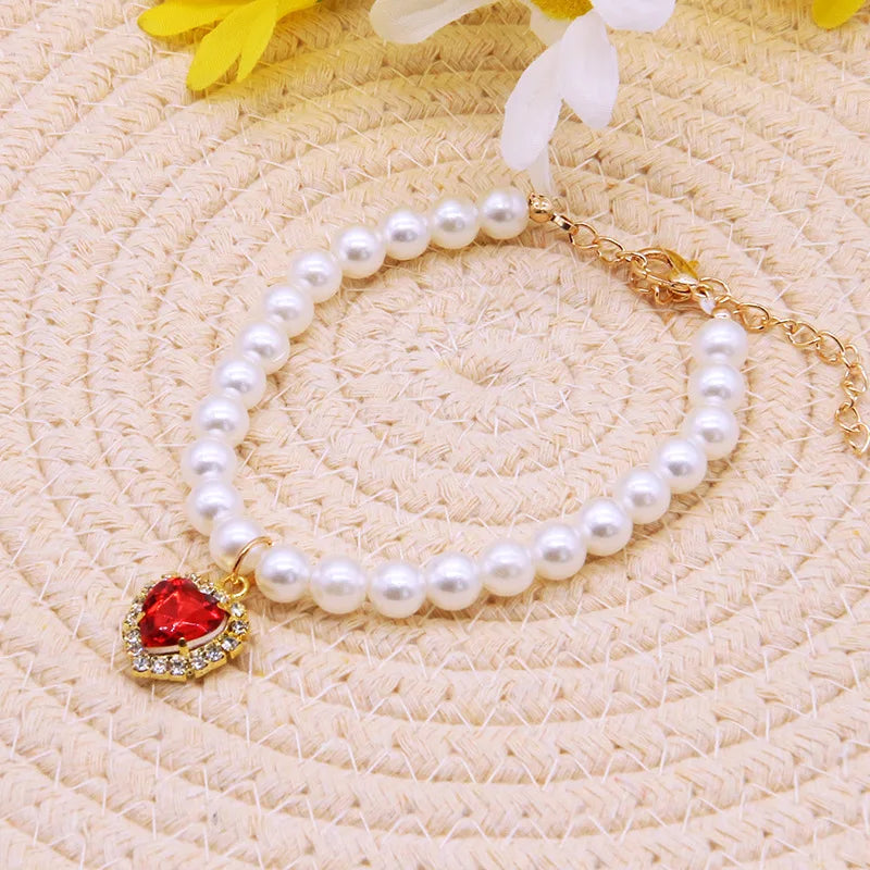 Faux Pearl Cat Necklace Collar