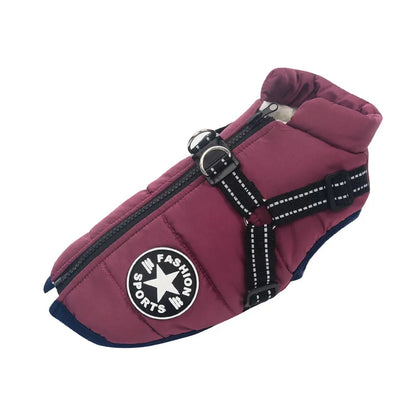 Winter Dog Jacket with Built-In Harness